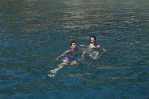 Swimming in the blue waters of the Aegean sea